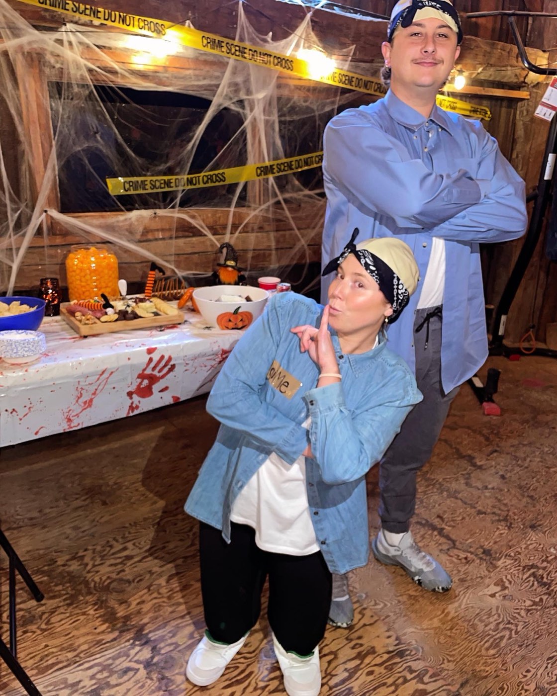 Catie and Joe in costume at a Halloween party